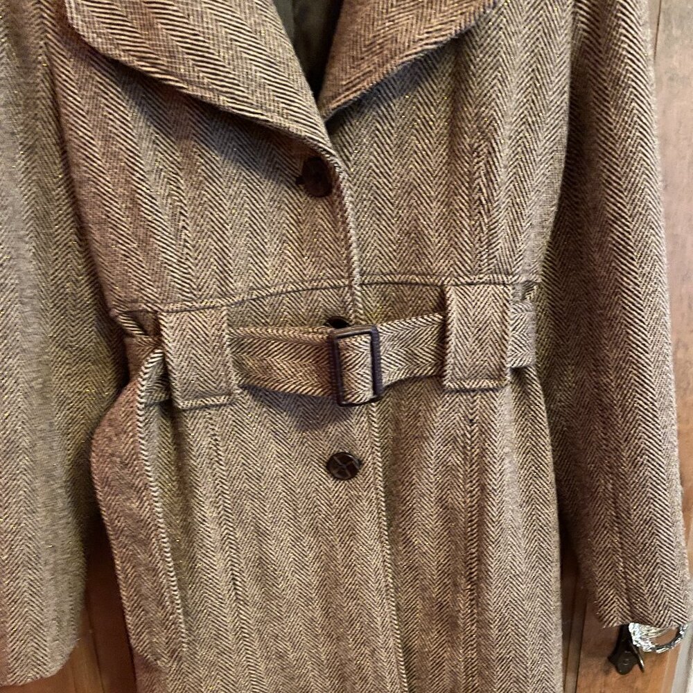 VTG Tailored Flare Fit Herringbone Tweed Wool Blend Coat. Merona, Women's Medium - Picture 5 of 16